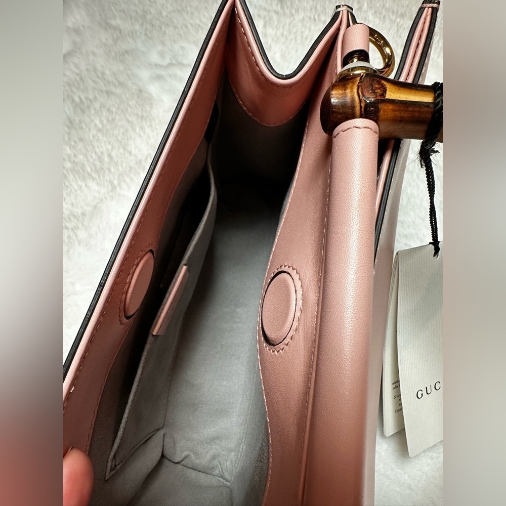 Gucci Blush Pink Leather Bag with Red and navy Strap-with bamboo handle - Picture 8 of 16